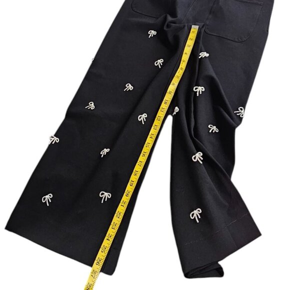 Anthropologie Maeve The Colette Bow Embellished Crop Wide-Leg Pants, Black, 33 - Picture 8 of 12